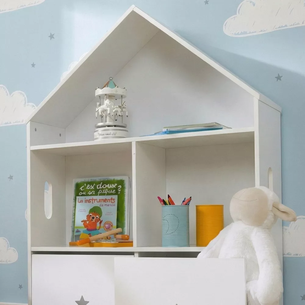 Kinderzimmerregal Holz 3 Ebenen (H97 cm) Stars Weiß
