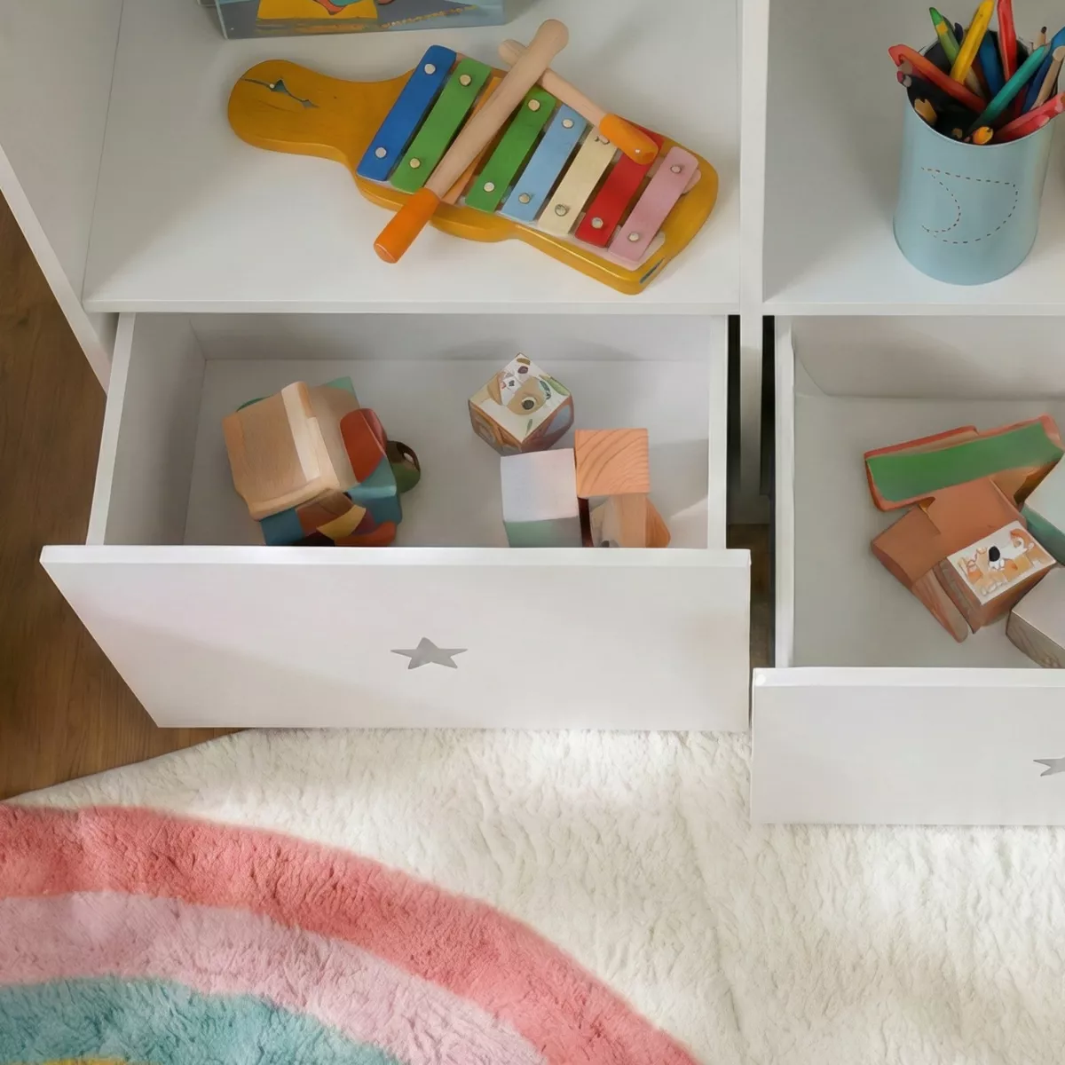 Kinderzimmerregal Holz 3 Ebenen (H97 cm) Stars Weiß