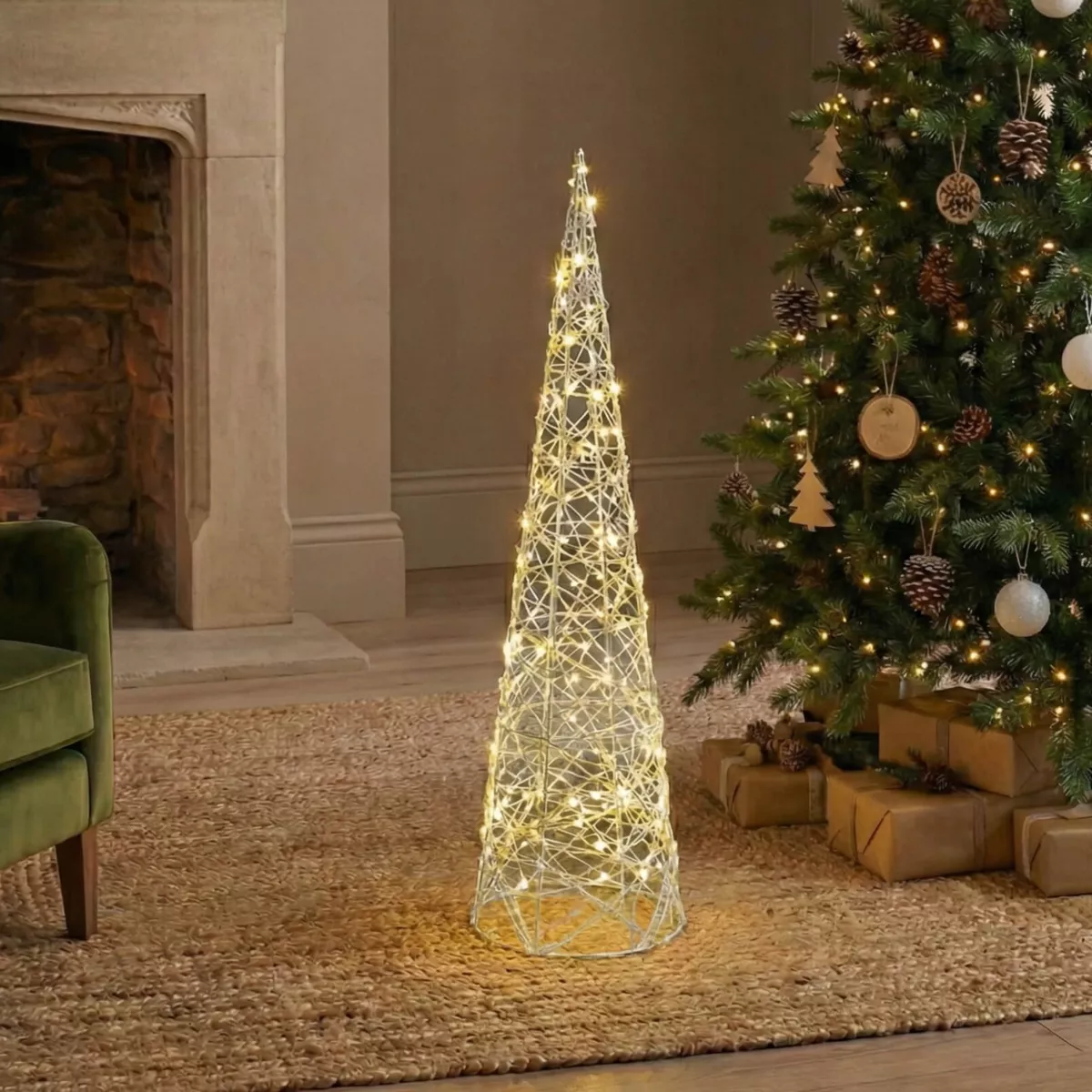 Cône lumineux sur piles 40 micro LED (H80 cm) Éclats Blanc chaud