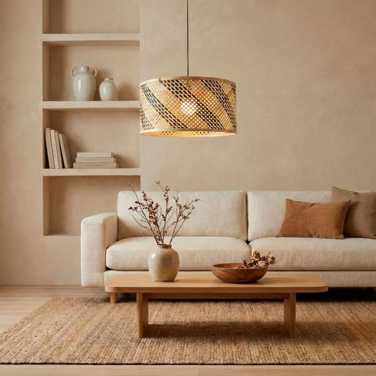 Suspension lumineuse en bambou (D50 cm) Frontera Noir et naturel