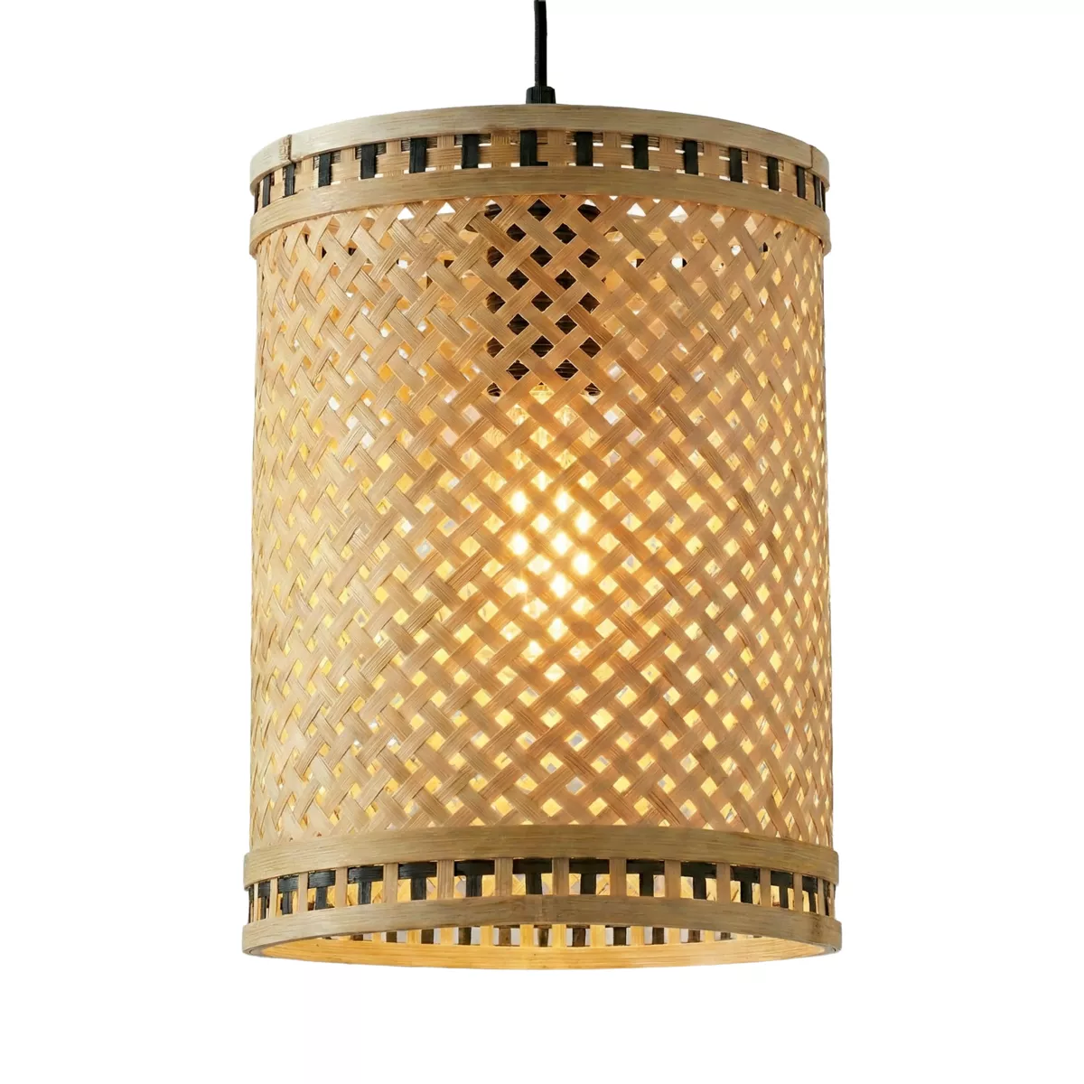 Suspension lumineuse en bambou (H30 cm) Estepona Noir et naturel