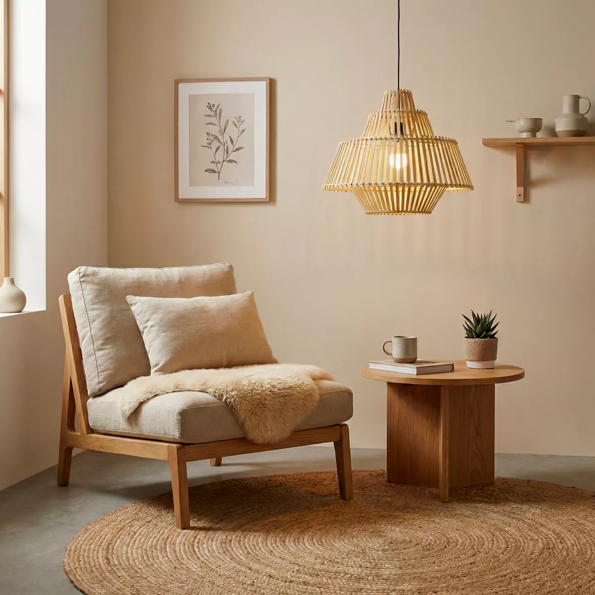 Suspension lumineuse design en bambou (D50 cm) Cabrera Naturel