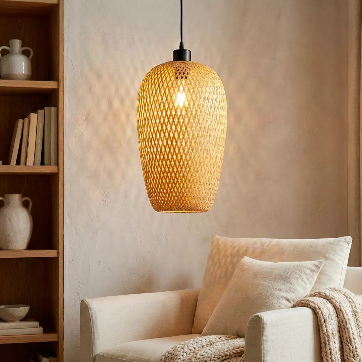 Suspension lumineuse en bambou (H35 cm) Fuengirola Naturel