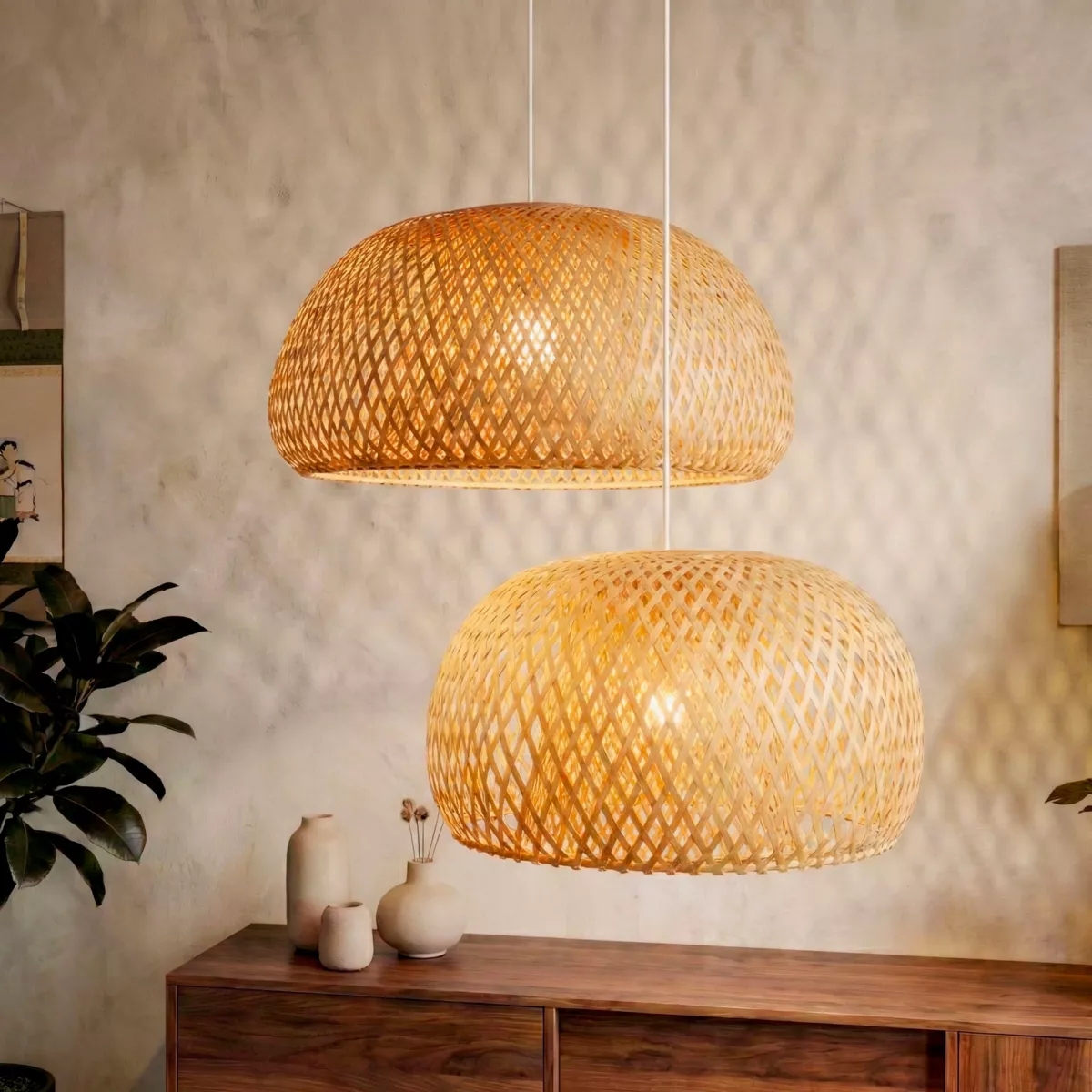 Lot de 2 suspensions en bambou (D61-D39 cm) Manacor Naturel