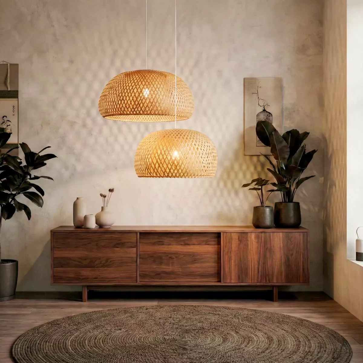 Lot de 2 suspensions en bambou (D61-D39 cm) Manacor Naturel