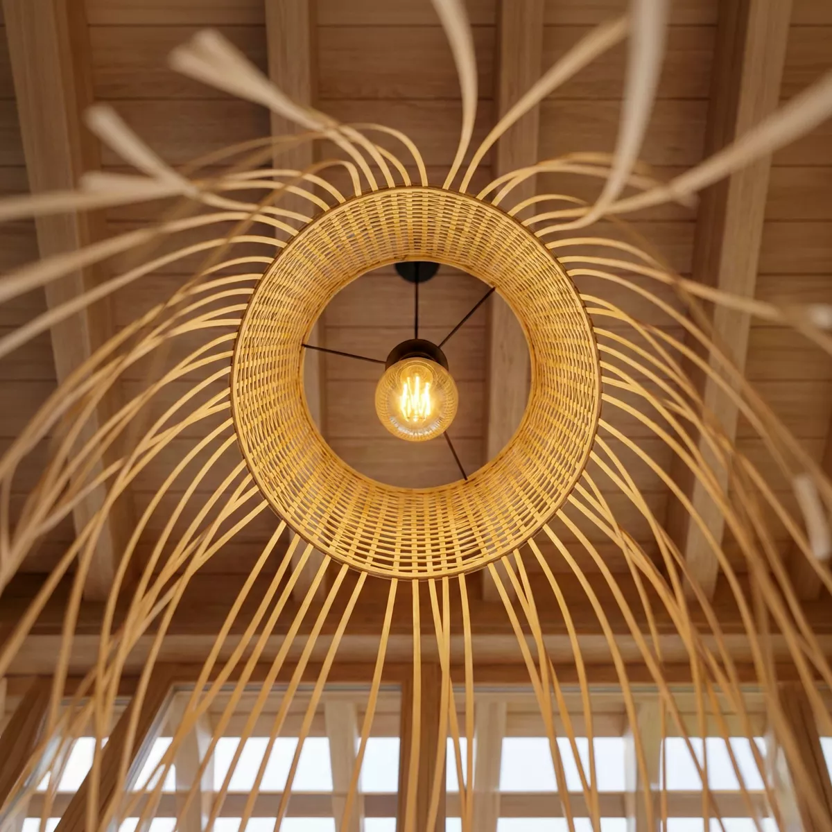 Suspension lumineuse à franges en bambou (H85 cm) Maoki Naturel