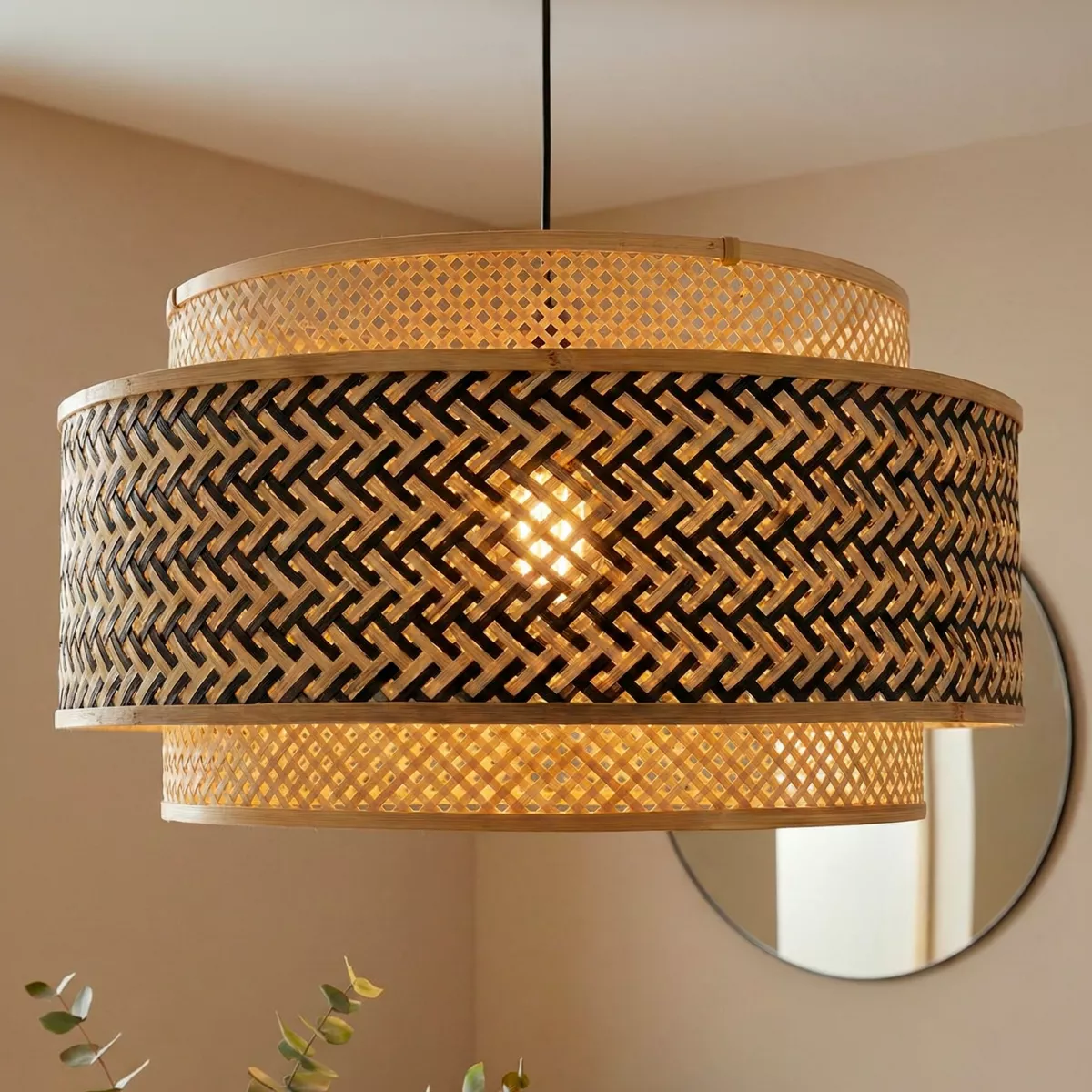 Suspension lumineuse ronde en bambou (D53 cm) Oviedo Noir et naturel