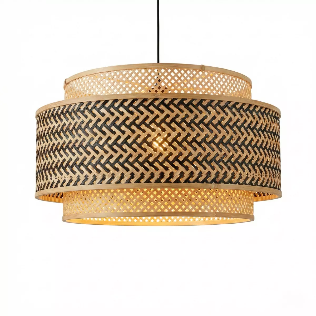 Suspension lumineuse ronde en bambou (D53 cm) Oviedo Noir et naturel