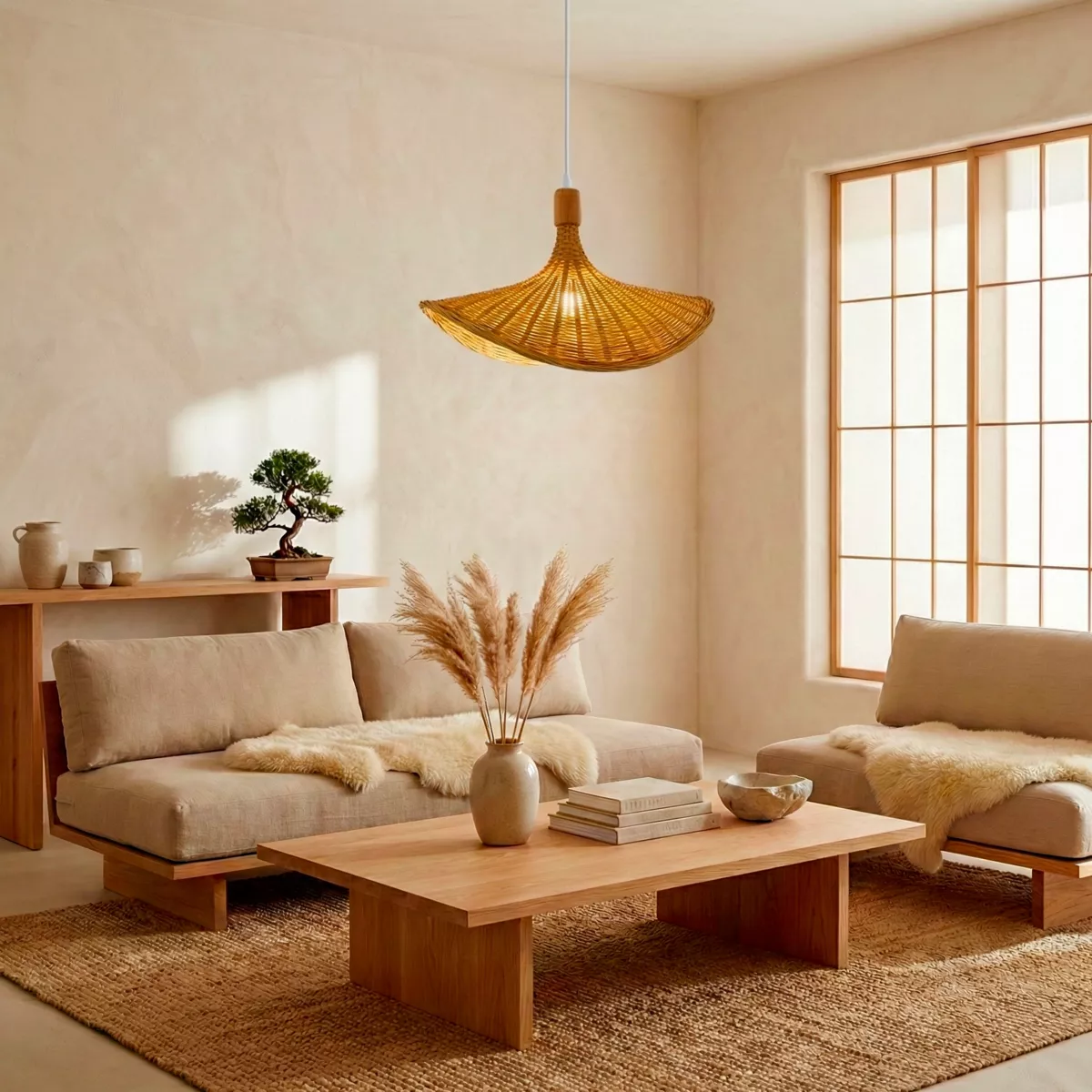 Suspension lumineuse en bambou (D55 cm) Kalahari Naturel