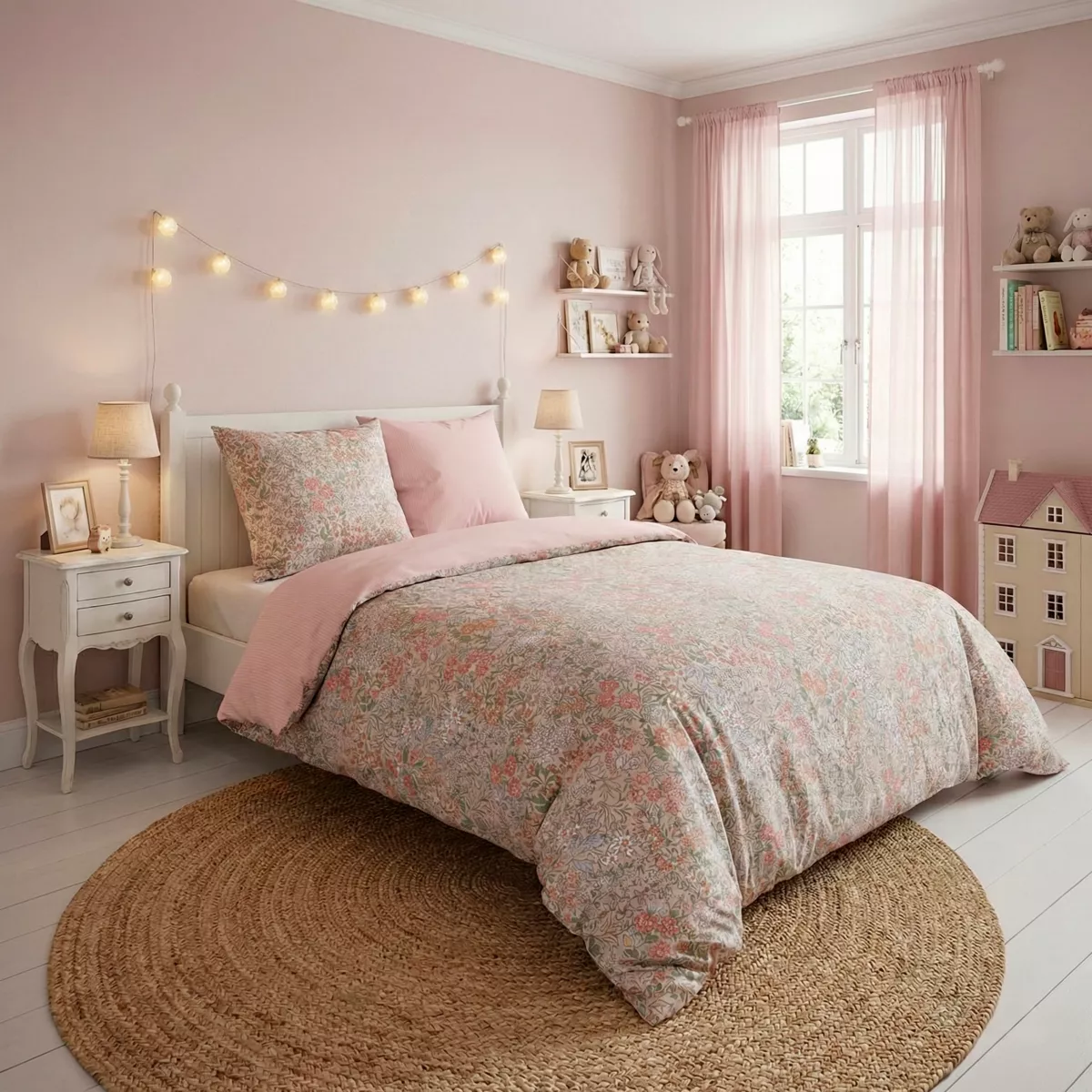 Completo lenzuola per bambini in cotone con due federe (200 x 200 cm) Pimprenelle Rosa