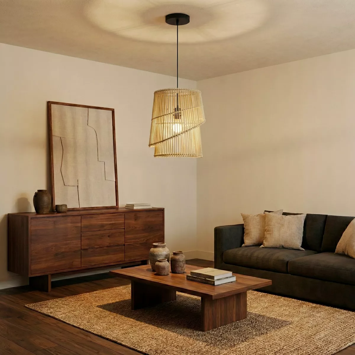 Suspension lumineuse design en bambou (H36 cm) Alicante Naturel
