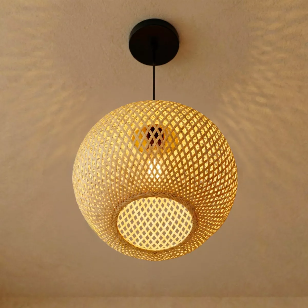 Sospensione luminosa rotonda in bambù (D40 cm) Kahala Naturale