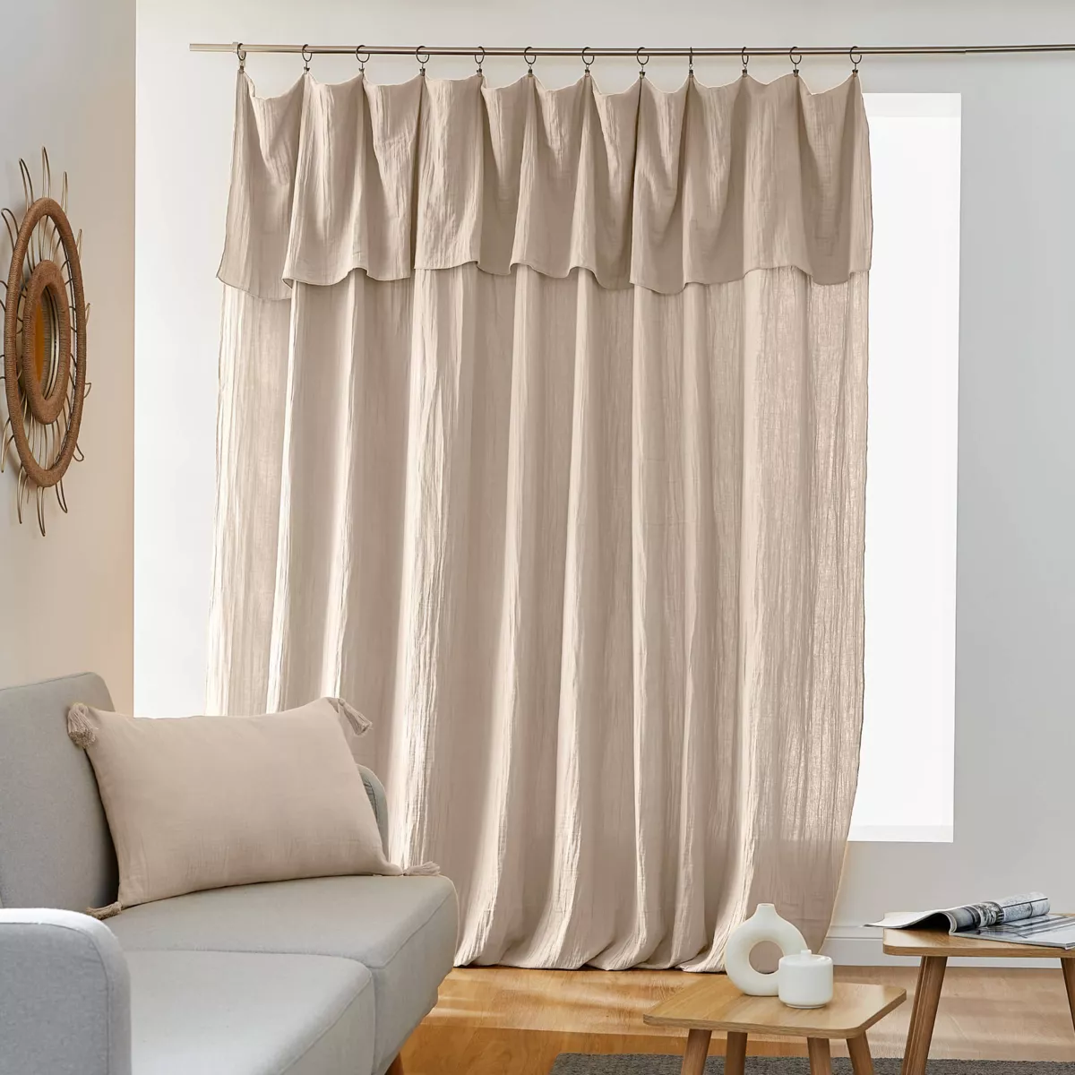Cortina de gasa de algodón ajustable (280 x max 300 cm) Gaïa Beige pampa