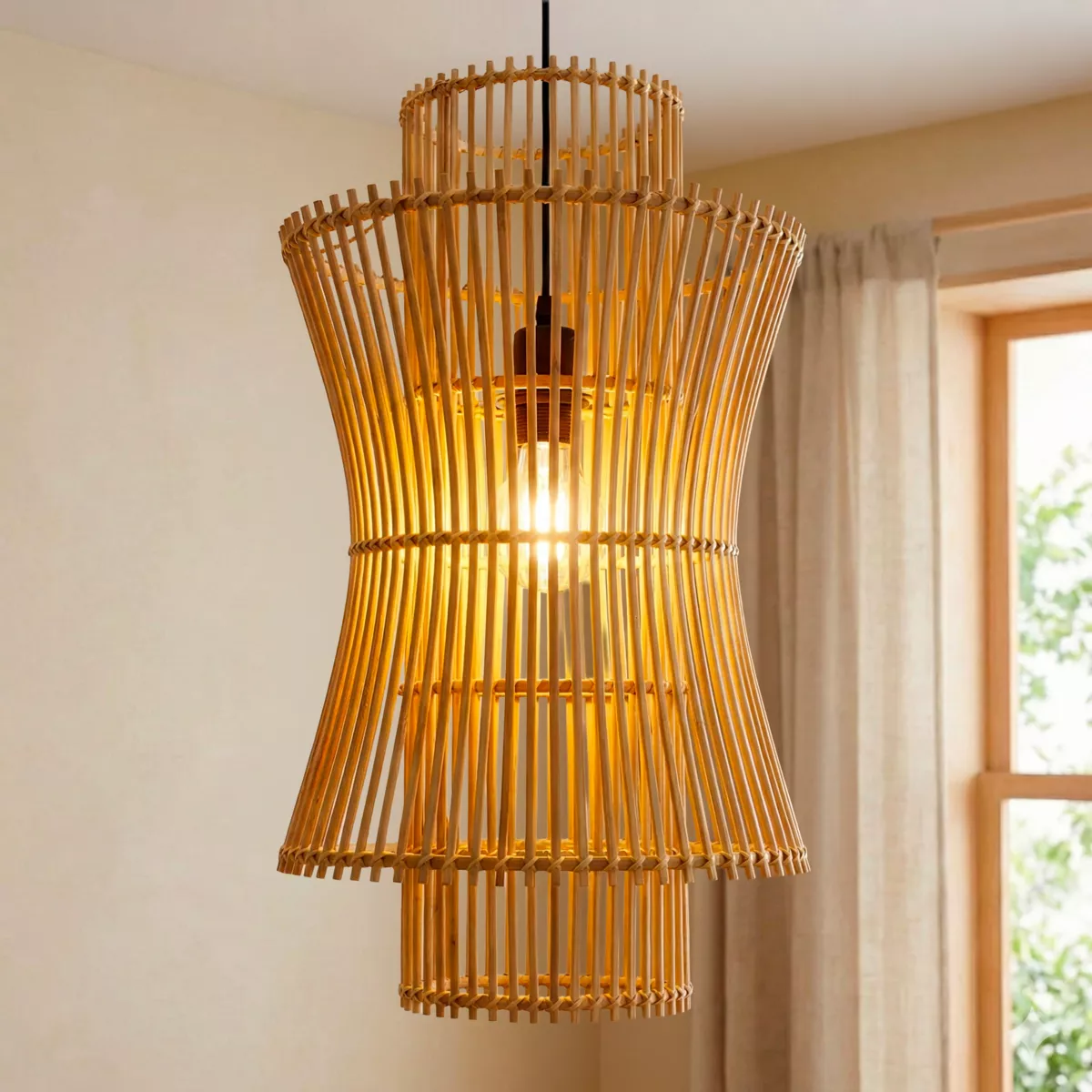 Suspension lumineuse en bambou (H52 cm) Morok Naturel