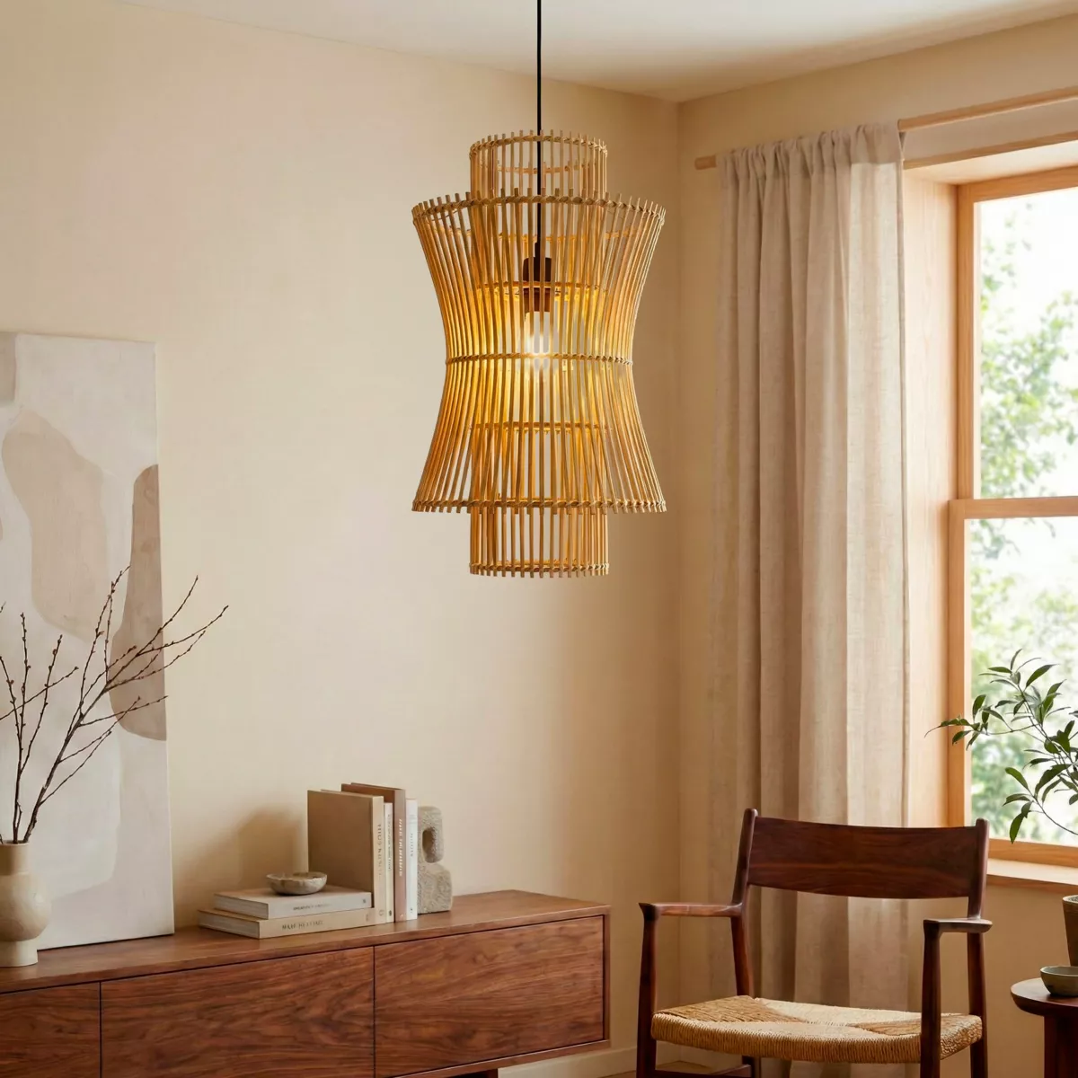 Suspension lumineuse en bambou (H52 cm) Morok Naturel