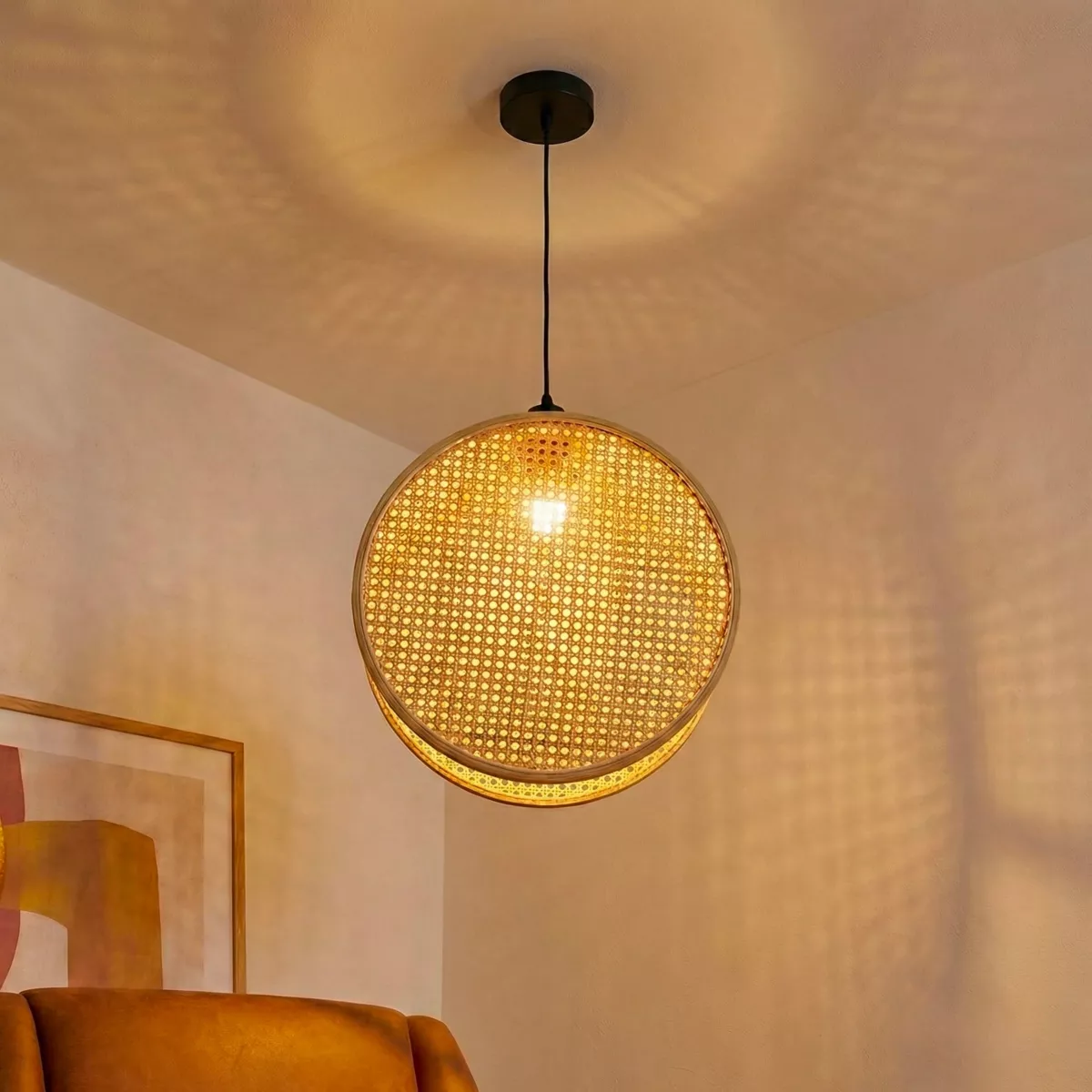 Suspension lumineuse ronde en bambou (D40 cm) Oraya Naturel