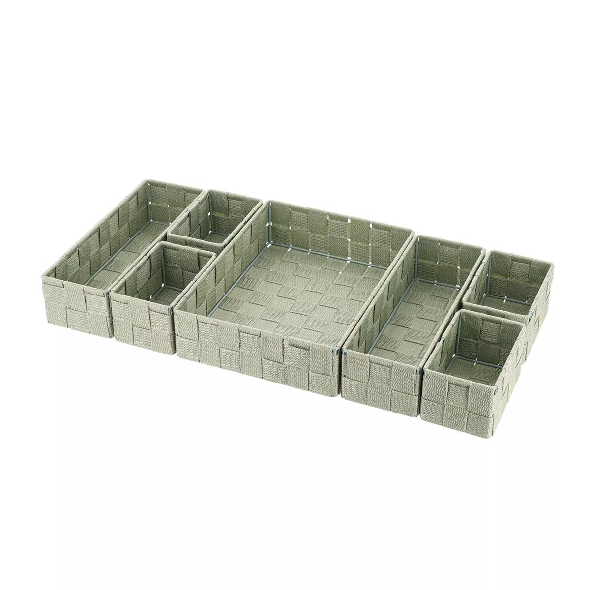 ORGANISATEUR DE TIROIR EN POLYESTER TRESSE 7 PANIERS DE RANGEMENT - VERT SAUGE