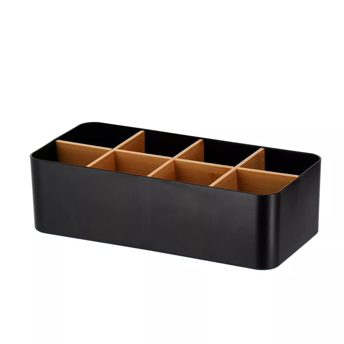 ORGANISATEUR RECTANGULAIRE 8 COMP. PLASTIQUE/BAMBOU - NOIR MAT
