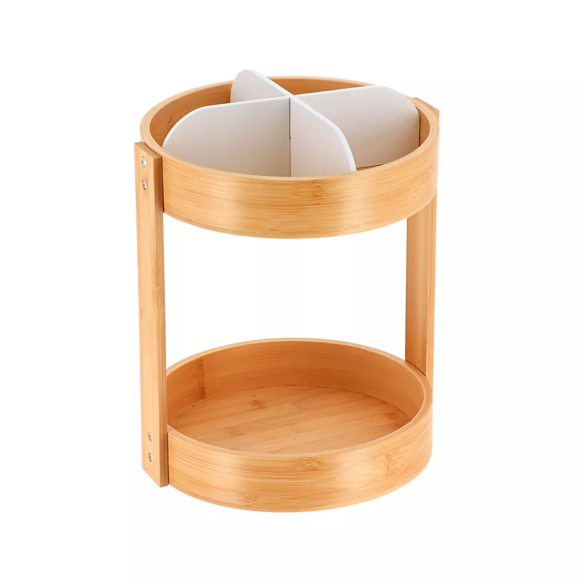 ORGANISATEUR ROTATIF BAMBOU 2 PLATEAUX - BLANC MAT