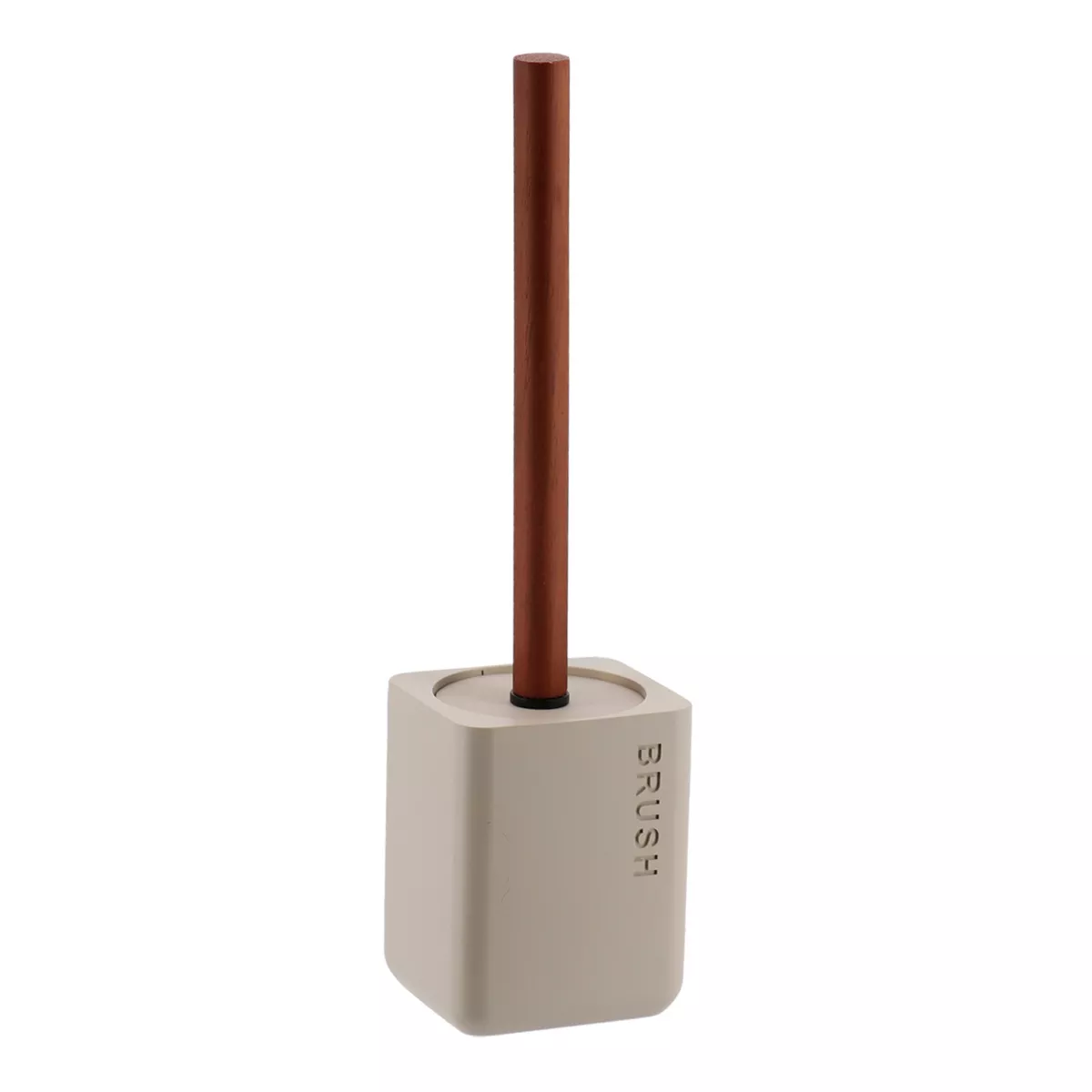 BROSSE WC EN POLYRESINE GRAVEE AVEC TIGE BOIS FACON ACACIA - BEIGE