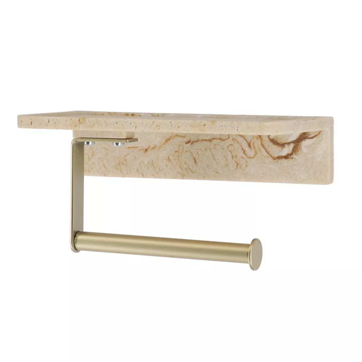 DEROULEUR PAPIER WC POLYRESINE ET BARRE METAL SUR STICKER -TRAVERTIN