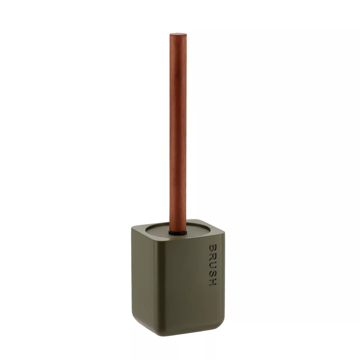 BROSSE WC EN POLYRESINE GRAVEE AVEC TIGE BOIS FACON ACACIA -VERT OLIVE