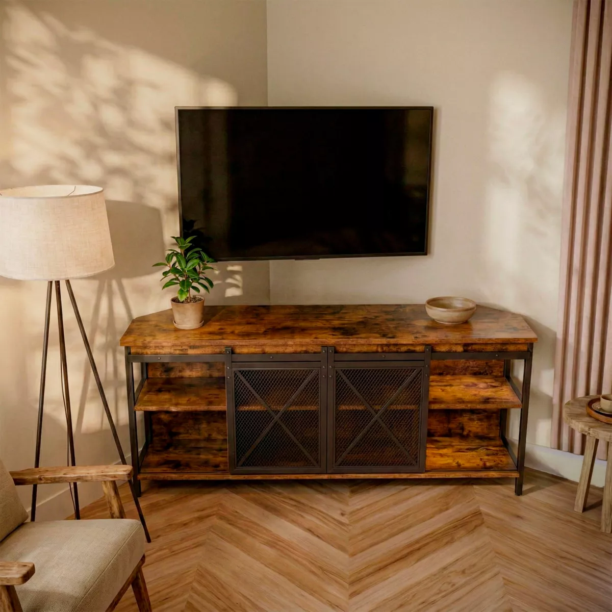 Meuble TV d'angle bois et métal (140 cm) Basko Noir