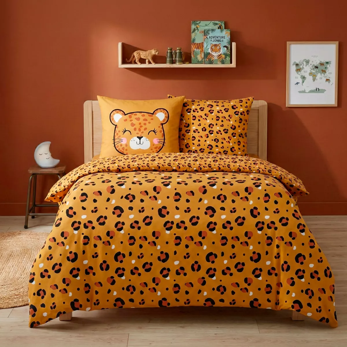 Housse de couette et deux taies enfant coton (240 x 220 cm) Lola Caramel