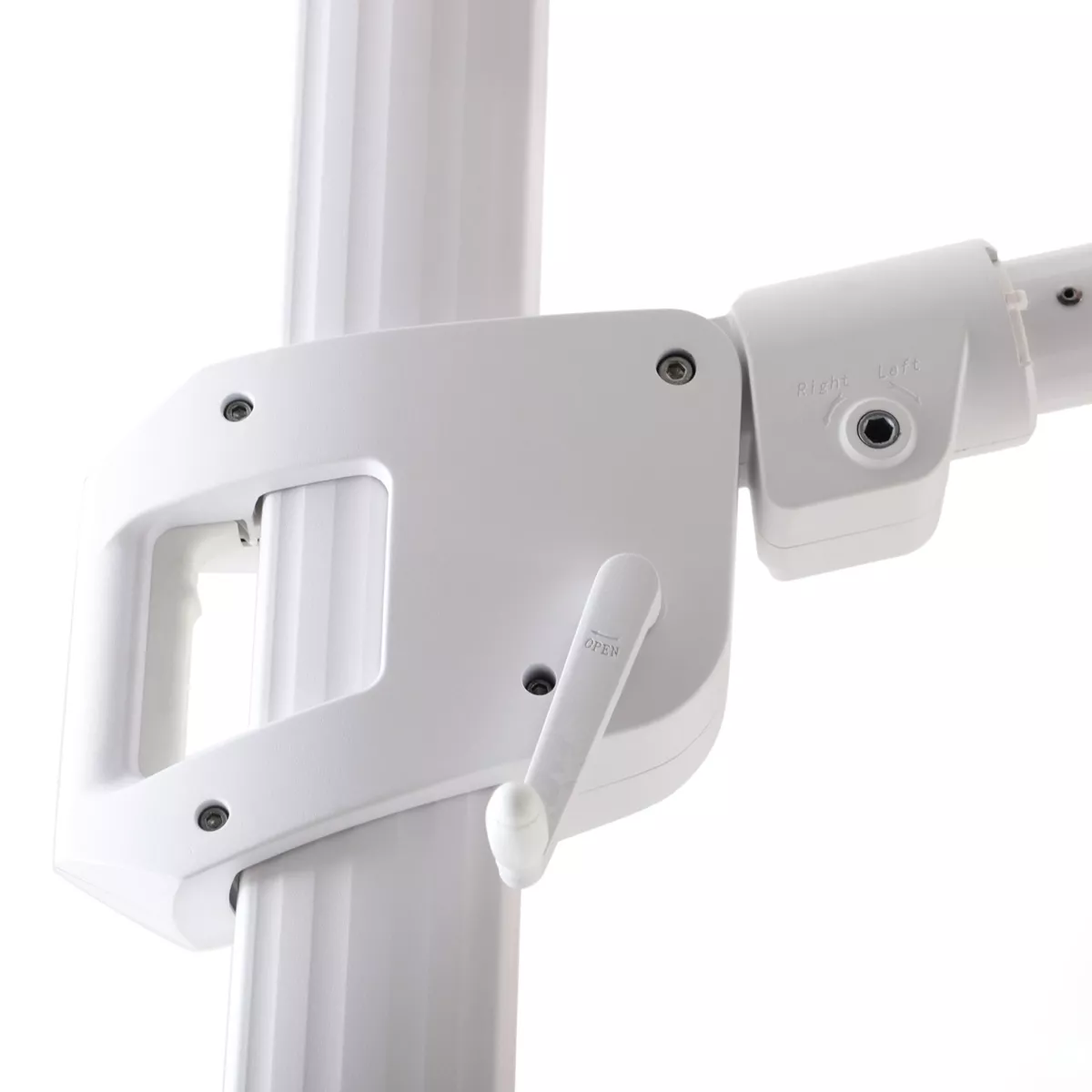 Parasol déporté carré aluminium avec pied (3 x 3 m) Elyra Blanc et Beige