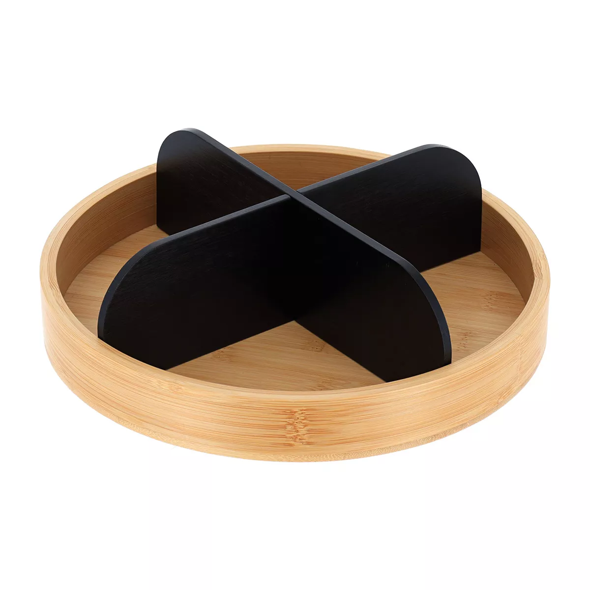 PLATEAU ROTATIF BAMBOU 4 COMPARTIMENTS - NOIR MAT