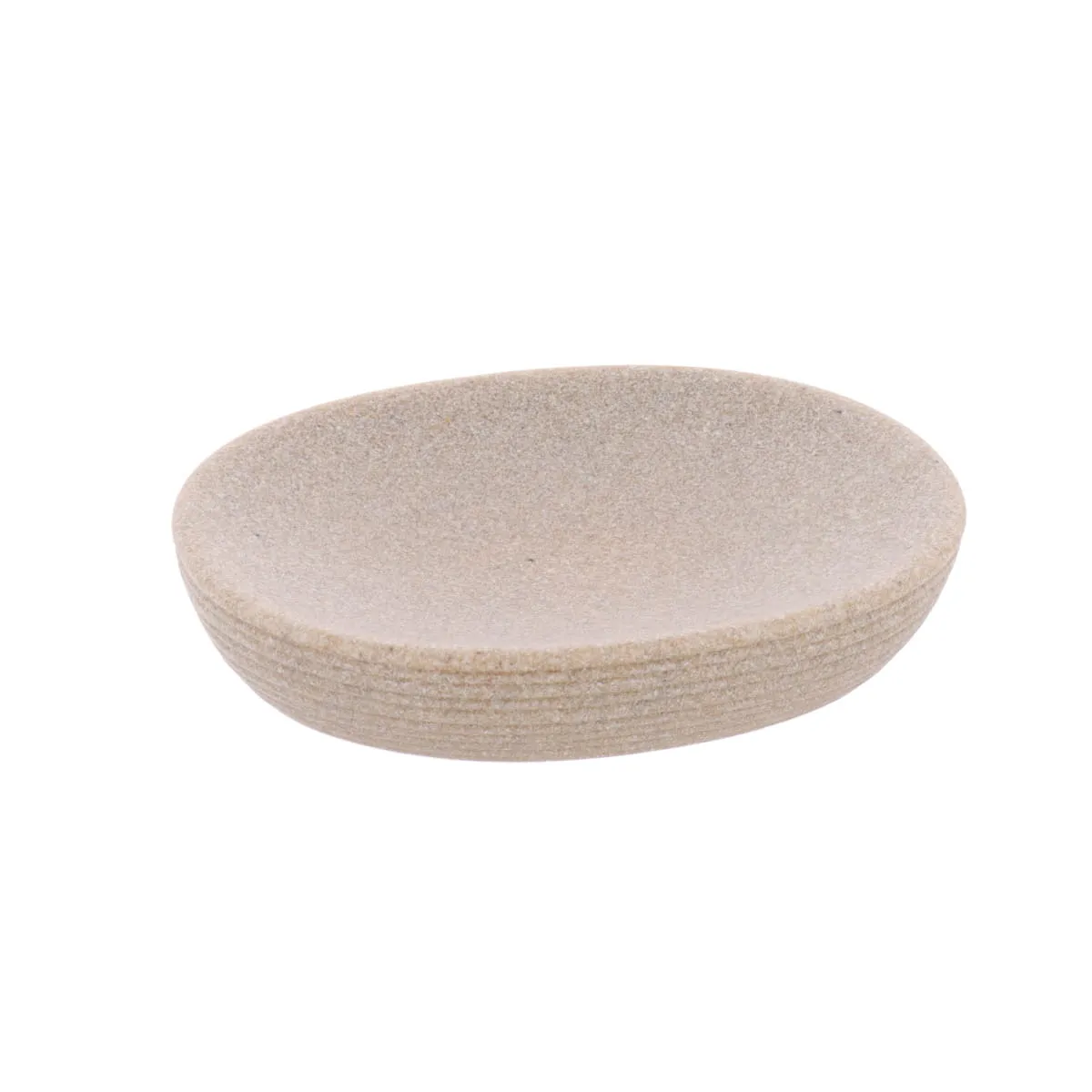 Set bicchiere distributore e porta sapone in poliresina rigata Lina Beige