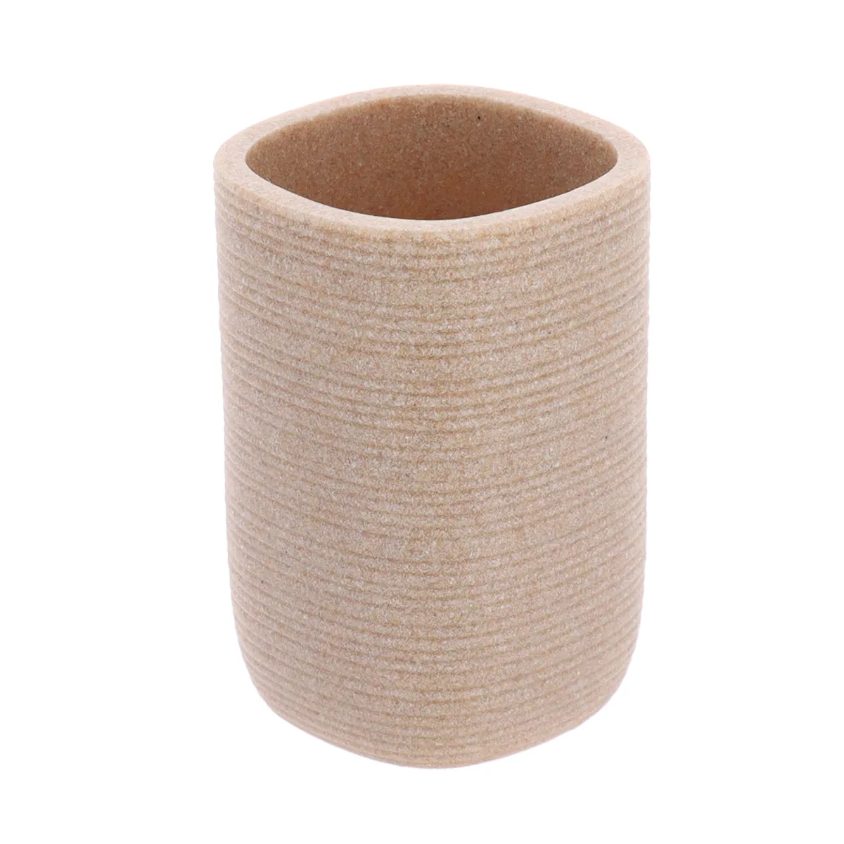 Set bicchiere distributore e porta sapone in poliresina rigata Lina Beige