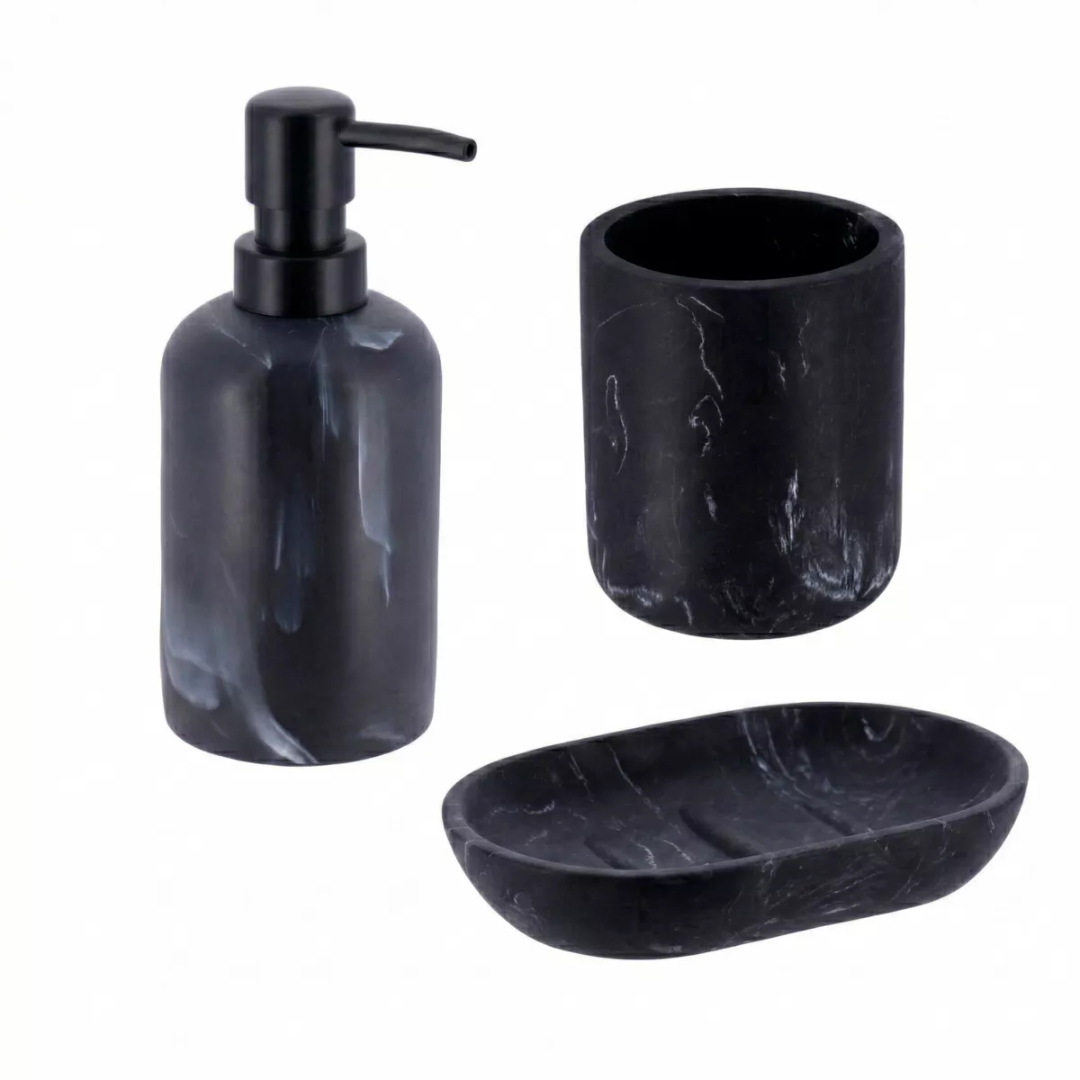 SET GOBELET DISTRIBUTEUR A SAVON ET PORTE SAVON POLYRESINE - MARBRE NOIR