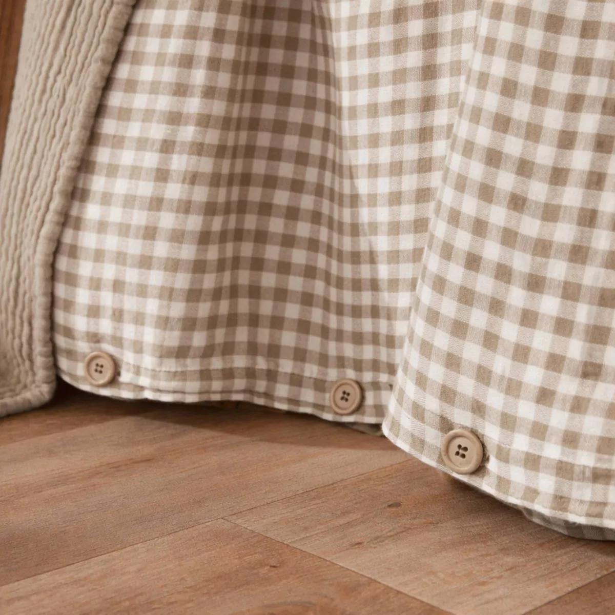 EM - Housse de couette rŽversible 240 x 220 cm Gaze de coton tissŽe teinte GAìA VICHY Ficelle