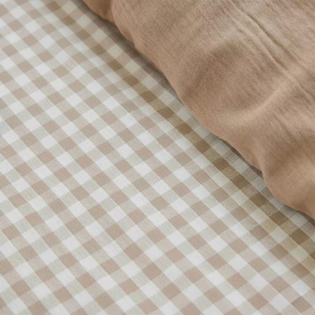 EM - Housse de couette rŽversible 260 x 240 cm Gaze de coton tissŽe teinte GAìA VICHY Ficelle