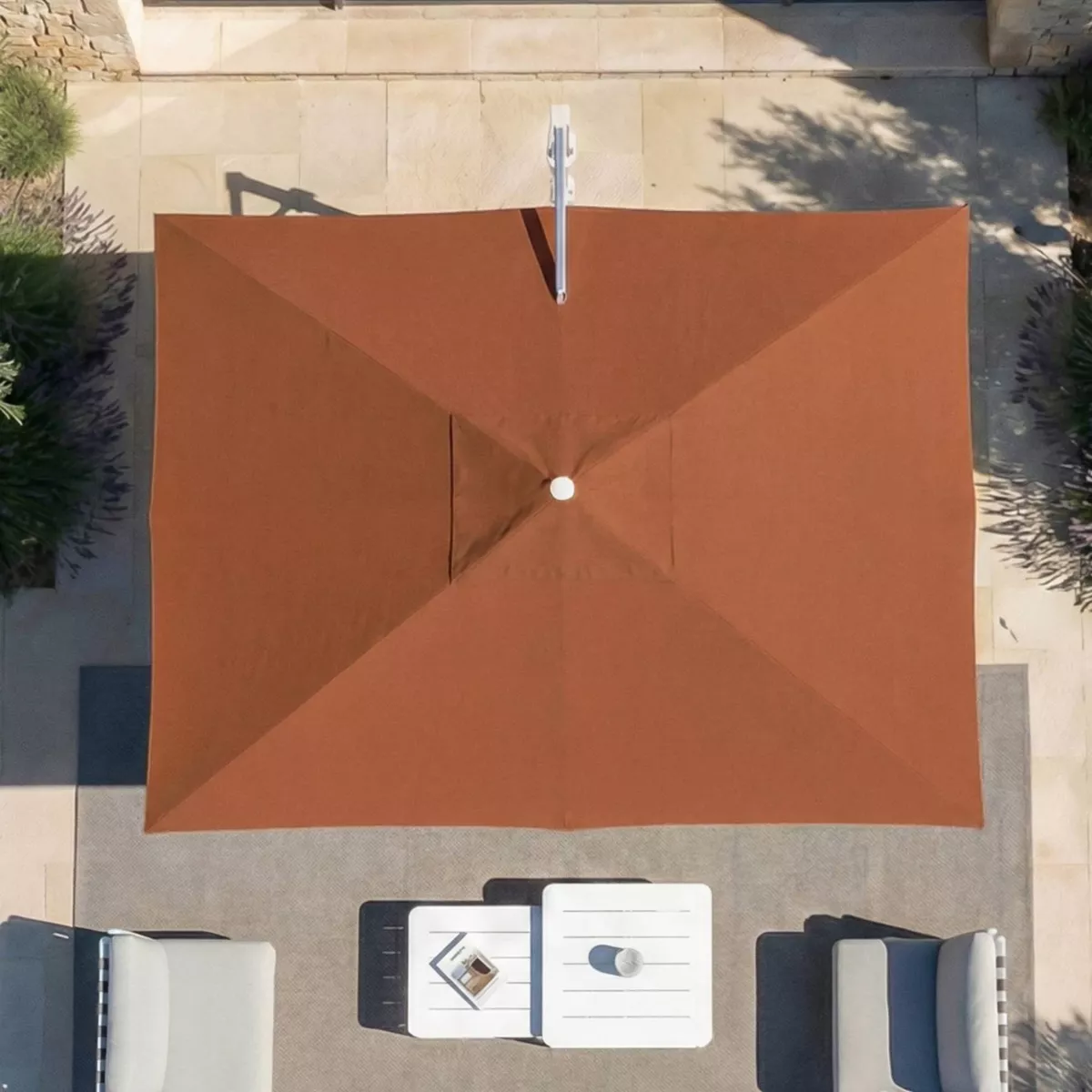 Ombrellone sporgente rettangolare in alluminio con base (3 x 4 m) Elyra Metallico lucido e Terracotta
