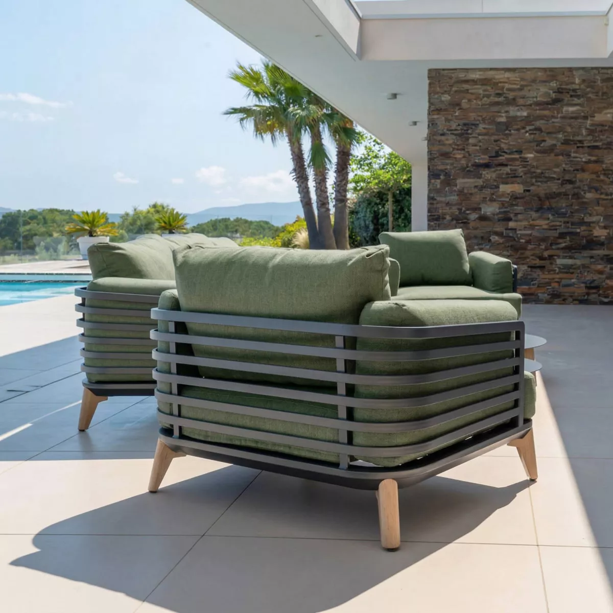 Poltrona da giardino in alluminio Monte Carlo Grigio antracite e verde rosmarino