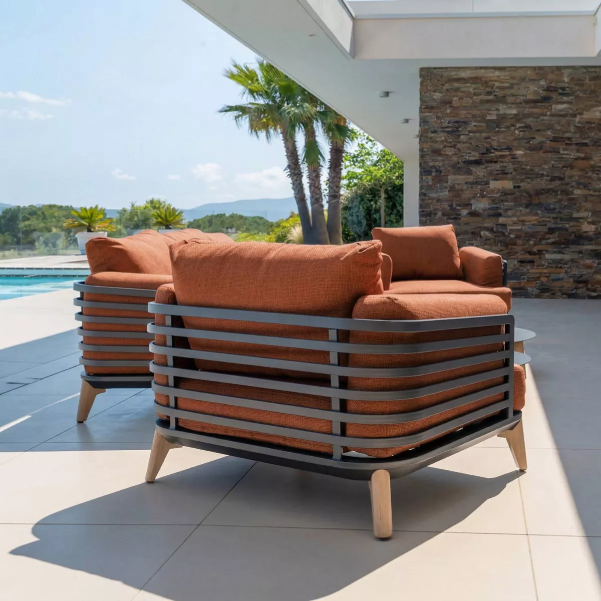 Poltrona da giardino in alluminio Monte Carlo Grigio antracite e terracotta