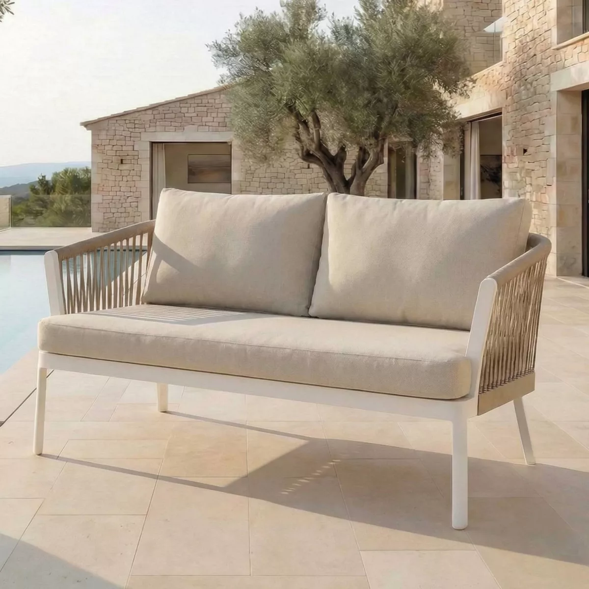 Canapé de jardin en aluminium 2 places Amalfi Blanc et beige