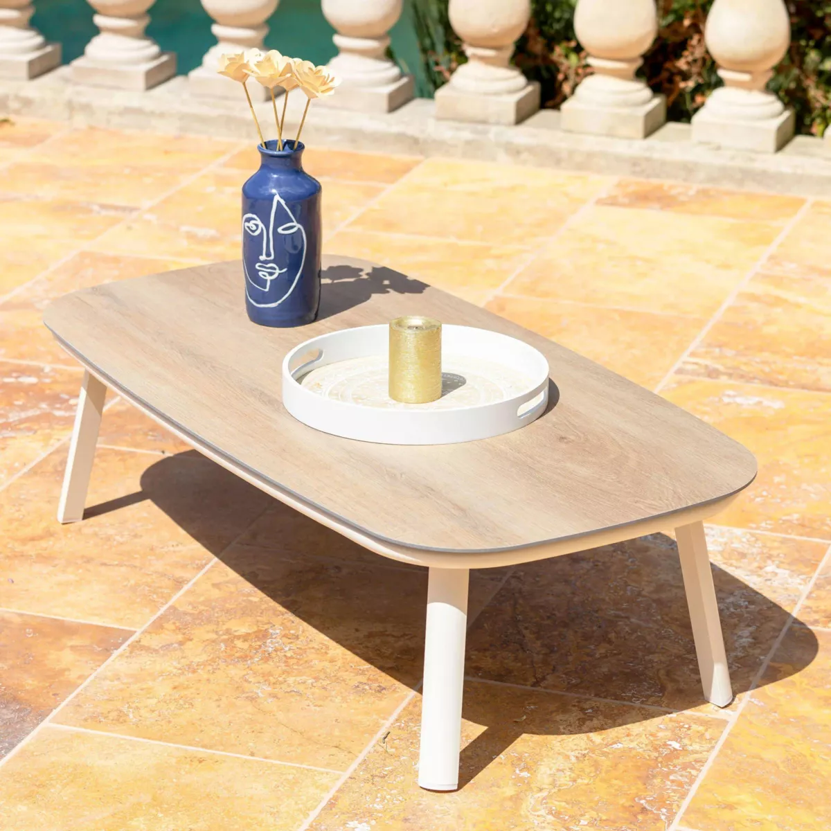 Salon de jardin en aluminium 7 places 5 pcs Amalfi Blanc et beige