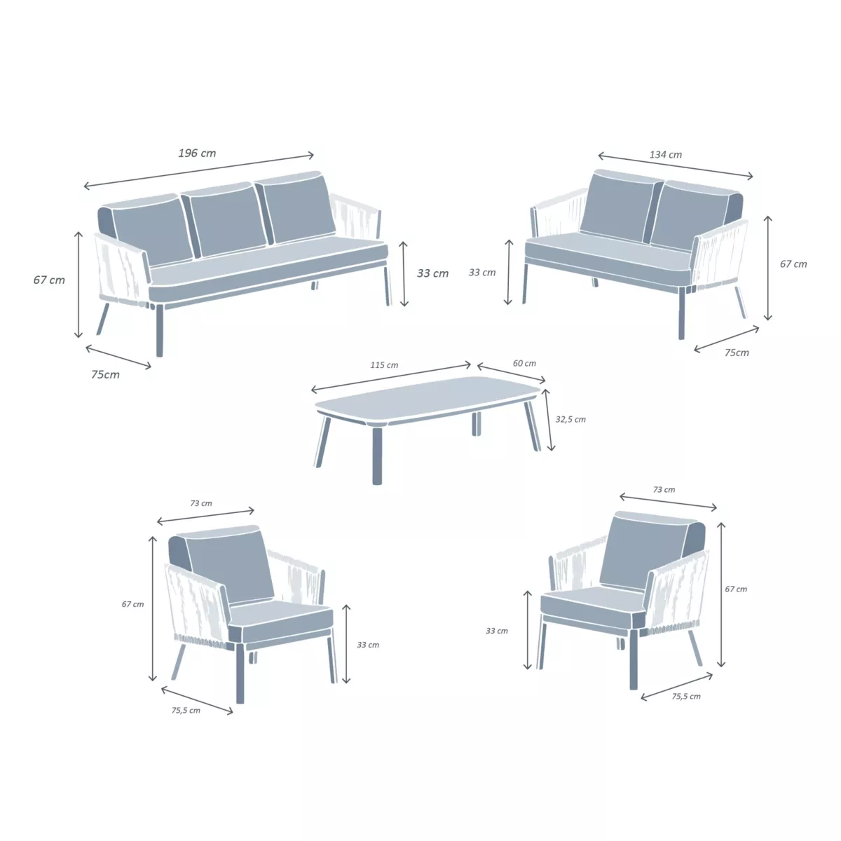 Salon de jardin en aluminium 7 places 5 pcs Amalfi Blanc et beige