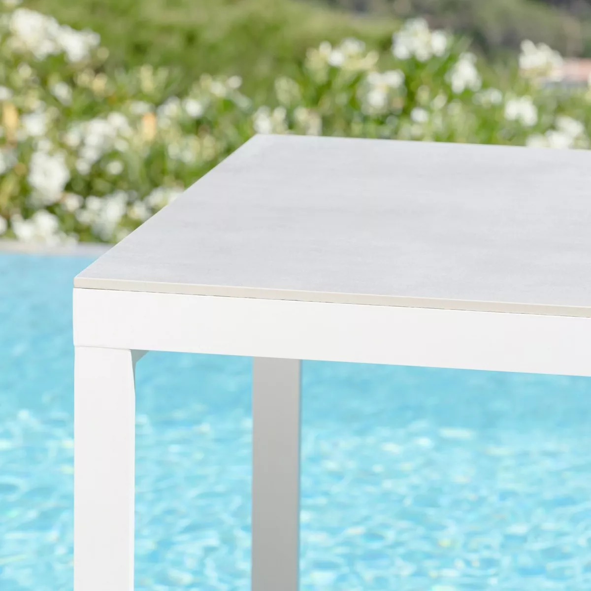 Table de jardin 8 places Aluminium/Céramique Kore (180 x 90 cm) - Blanc/Gris clair
