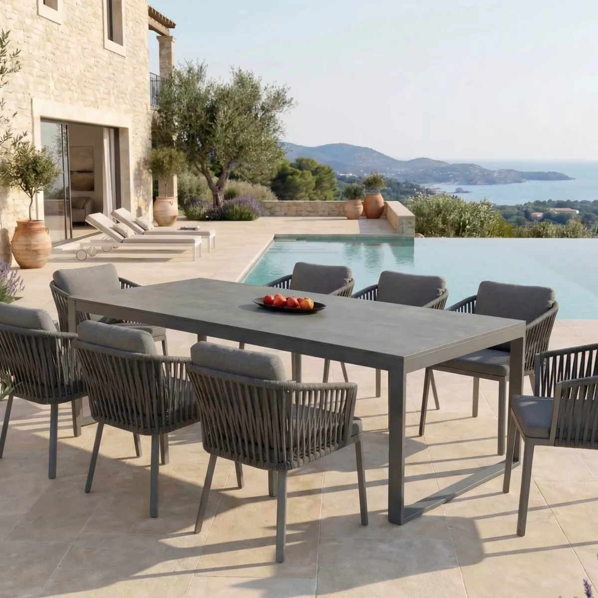 Table de jardin 8 places Aluminium/Céramique Kore (180 x 90 cm) - Gris anthracite