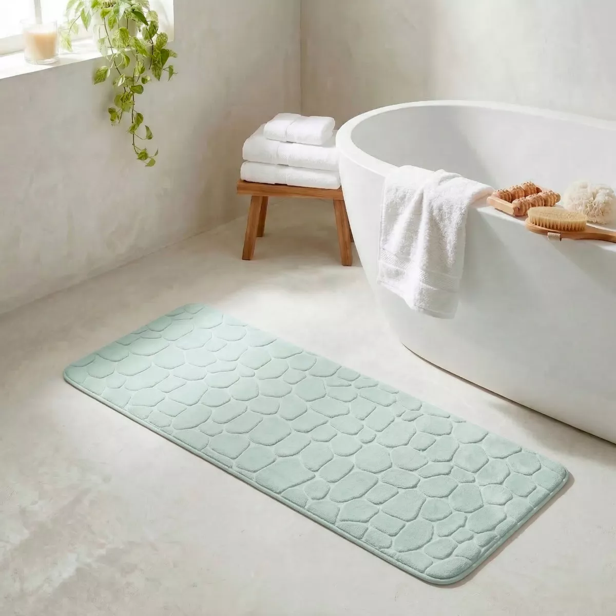 TAPIS MEMOIRE DE FORME MICROFIBRE GALET 45X120 CM - VERT EUCALYPTUS