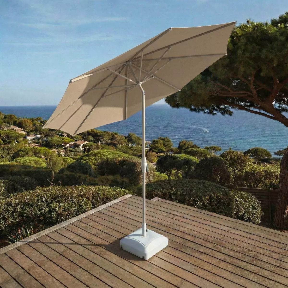Ombrellone rotondo in alluminio (D3,3 m) Elyra Bianco e Beige