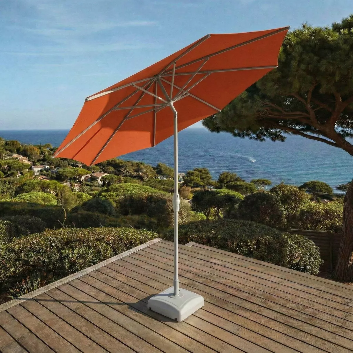 Ombrellone rotondo in alluminio (D3,3 m) Elyra Bianco e Terracotta