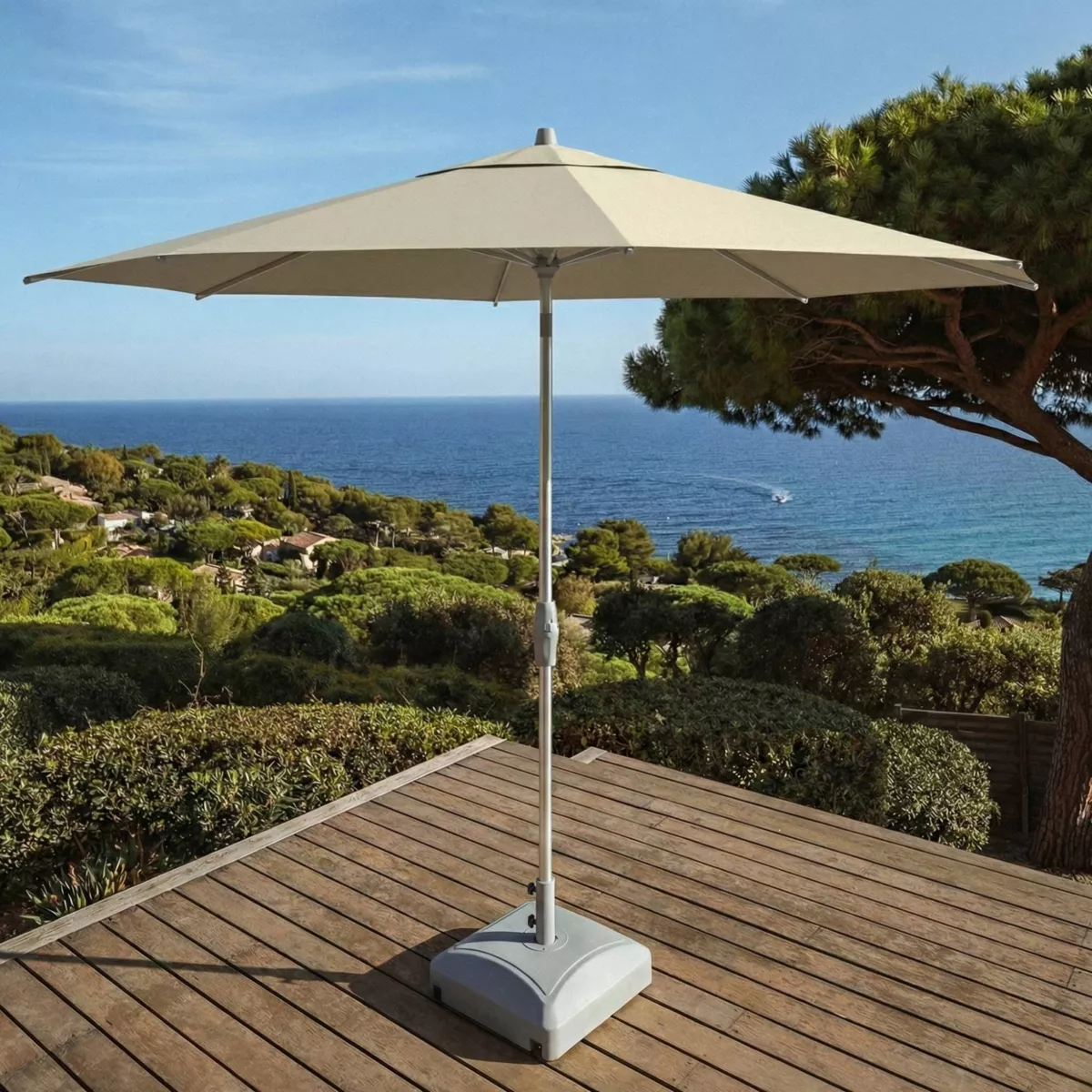 Ombrellone rotondo in alluminio (D3,3 m) Elyra Metallico lucido e Beige