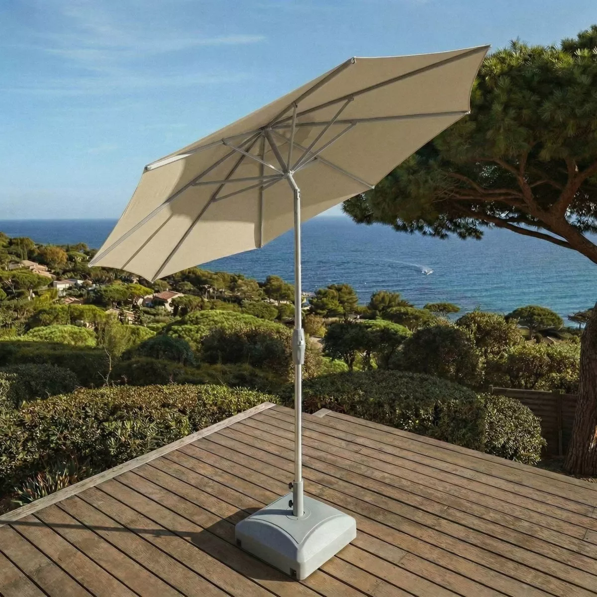 Ombrellone rotondo in alluminio (D3,3 m) Elyra Metallico lucido e Beige