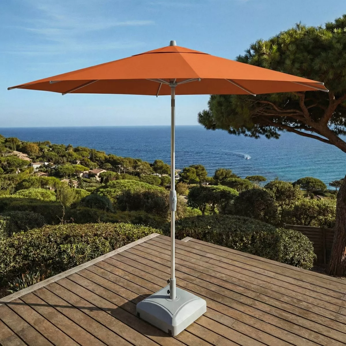 Ombrellone rotondo in alluminio (D3,3 m) Elyra Metallico lucido e Terracotta