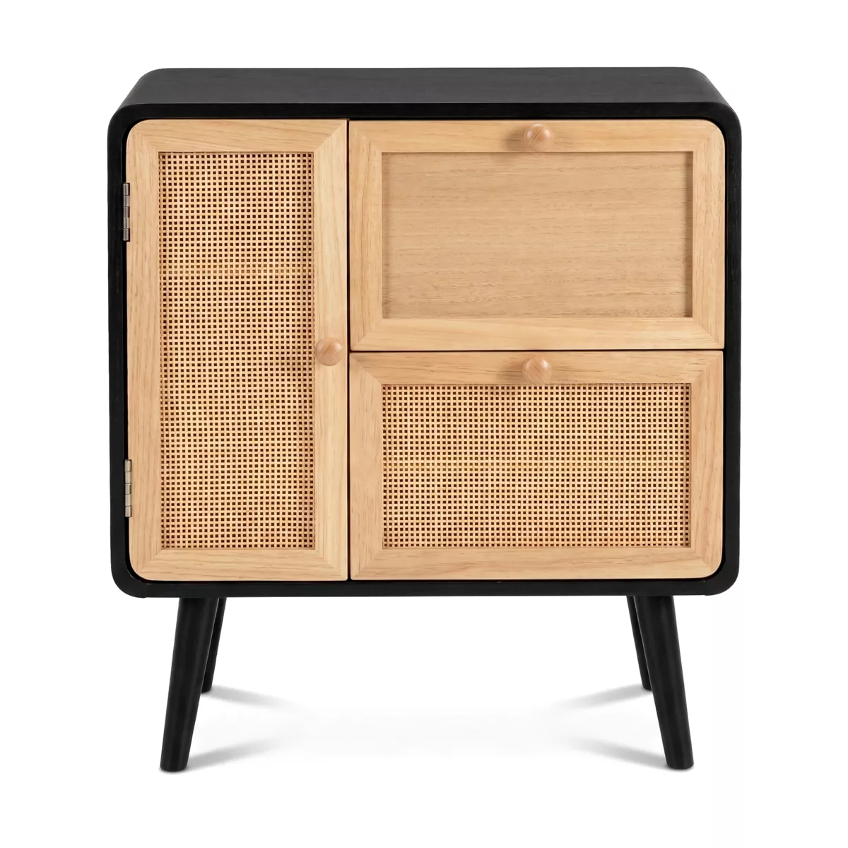 Commode chiffonnier 2 tiroirs bois et cannage (50 x 55 cm) Osaka Noir
